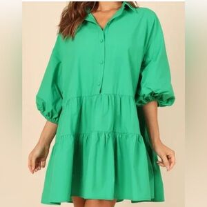 Petal & Pup Ryley Tiered Mini Dress XL Green Babydoll Cotton